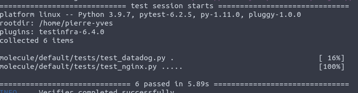 Warp speed tests in molecule default configuration